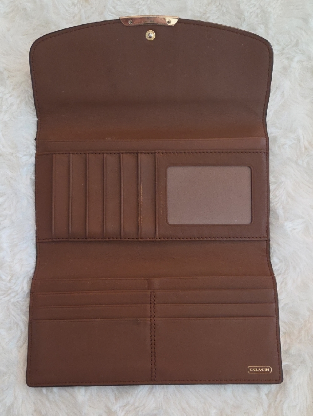 Coach Brown Leather Flap Wallet with Gold Plate Accent - Picture 4 of 4